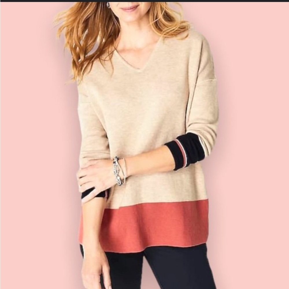 J Jill Colorblock V-Neck Sweater